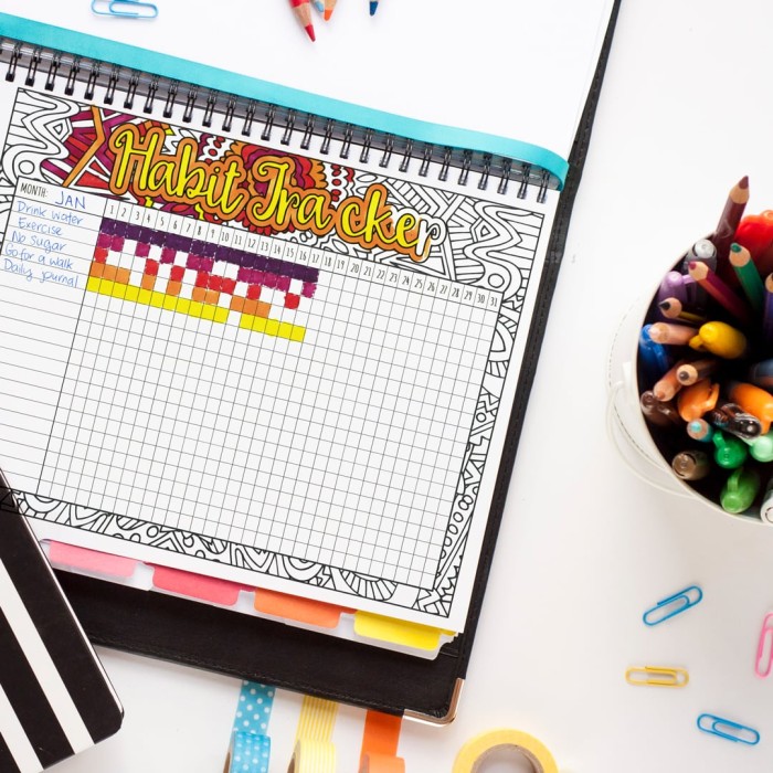 Printable habit tracker - PDF habit tracker that you can color in to track your habits or goals. Find more coloring pages and printables at www.sarahrenaeclark.com #printables #organized