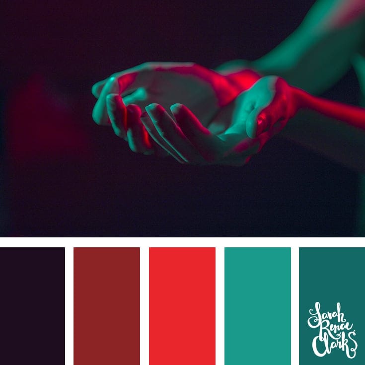 Red and green colors | 25 color palettes inspired by the PANTONE color trend predictions for Spring 2018 - Use these color schemes as inspiration for your next colorful project! Check out more color schemes at www.sarahrenaeclark.com #color #colorpalette
