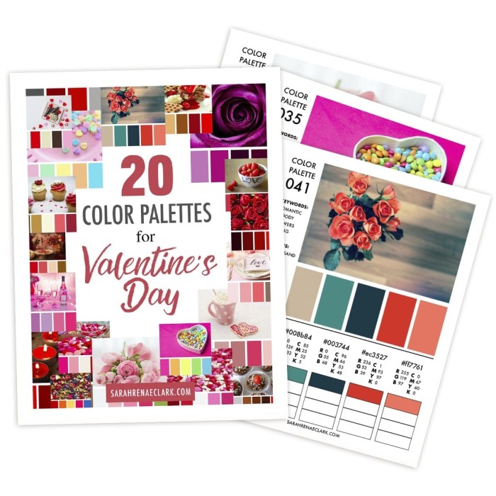 These 25 color palettes will give you plenty of colorful ideas for Valentine's Day crafts and coloring. This color guide includes RBG, CMYK and HEX codes for each color palette for color matching in graphic design, websites or printing. Printable PDF format. Find more #colorpalettes at www.sarahrenaeclark.com