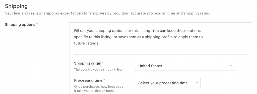 Etsy listing – shipping information Etsy listing - shipping information
