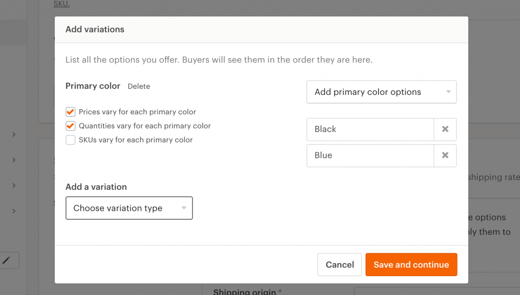 Etsy listings – add a variation Etsy listings - add a variation