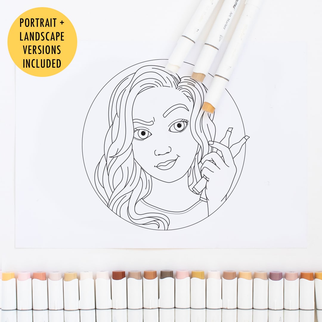 Girl with Markers Coloring Page - Sarah Renae Clark - Coloring