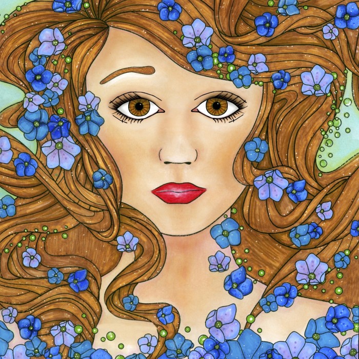 Ocean Girl Adult Coloring Page. Colored by Michelle HH