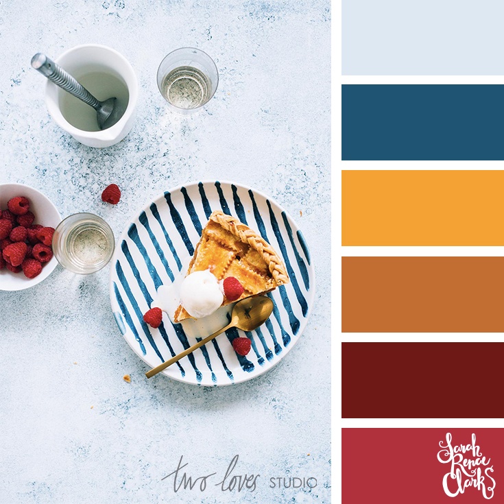 Colors inspired by pie - Red, mustard, blue