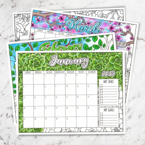 Printable 2019 coloring calendar