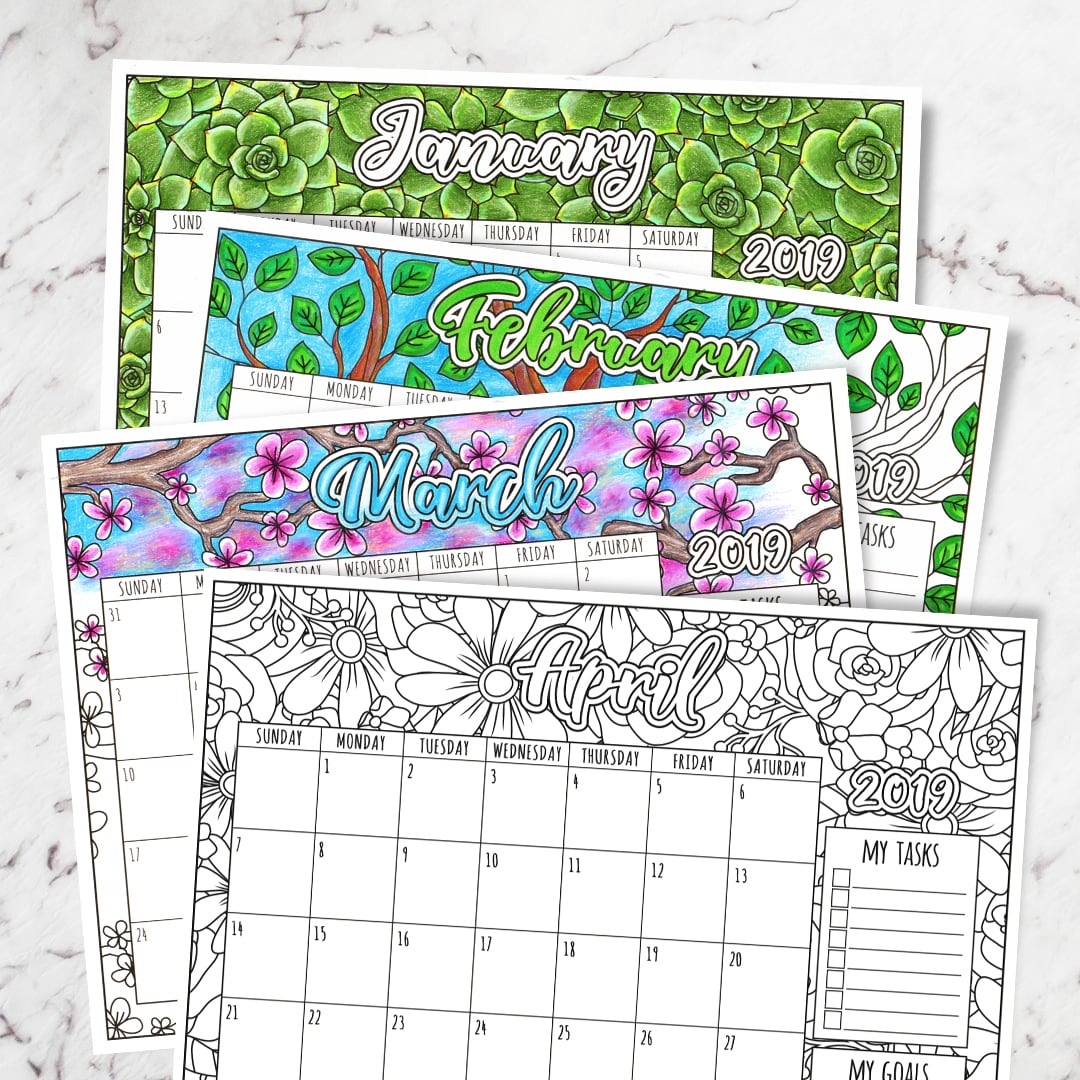 2019 Floral Coloring Calendar Sarah Renae Clark Coloring Book