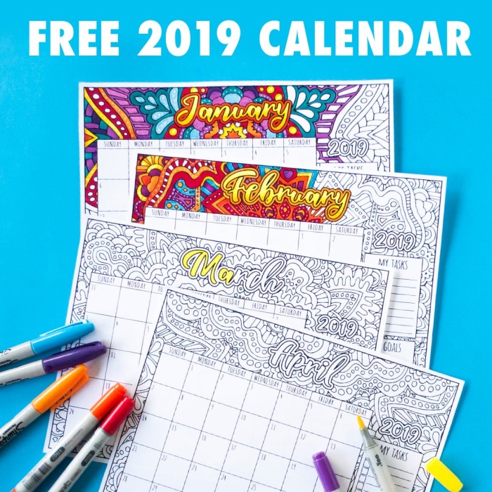 FREE 2019 printable calendar