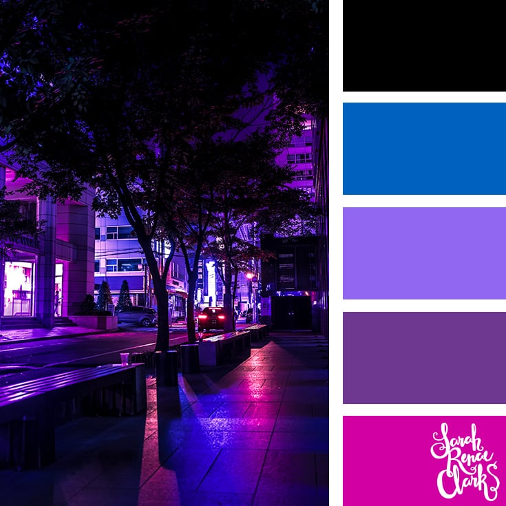 Color Palette - black, purple, blue, pink