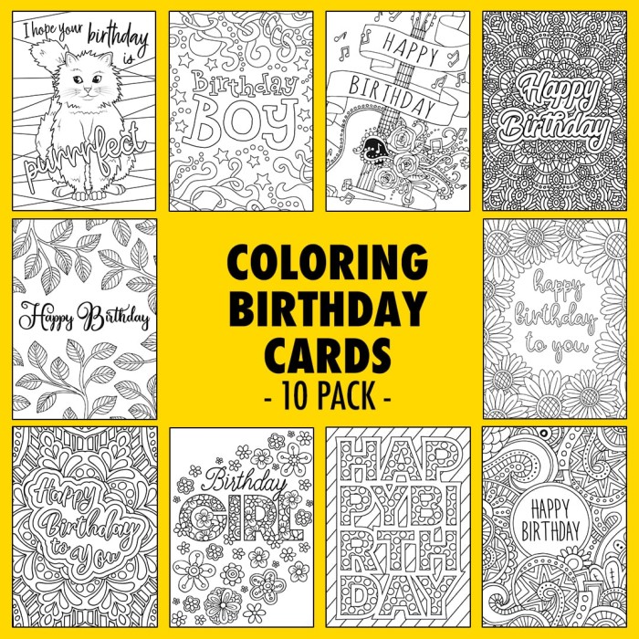 Pack of 10 coloring birthday cards