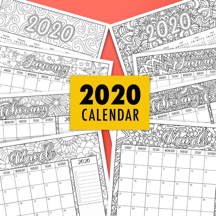 2020 Printable Coloring Calendar