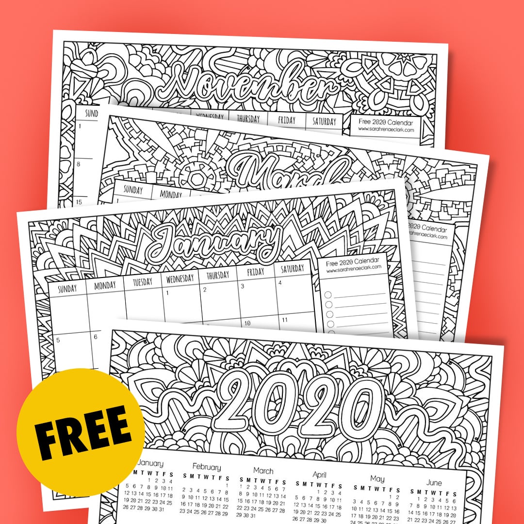Free 2020 Printable Coloring Calendar By Sarah Renae Clark