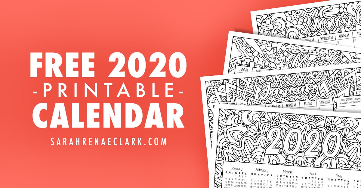 Free 2020 Printable Coloring Calendar by Sarah Renae Clark