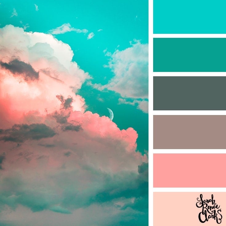 Color Palette 374 - Pastel Sky sunset with clouds covering a crescent moon