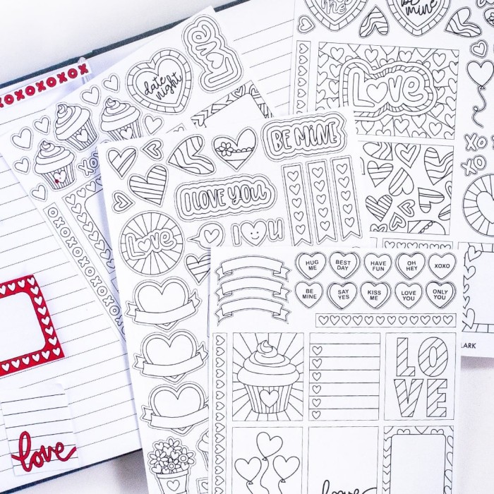 Coloring Printable Valentine's Day Planner Stickers