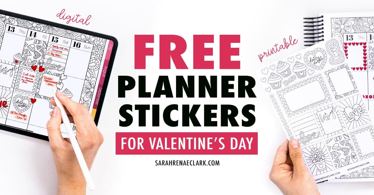 Free Printable Valentine's Day Planner Stickers - Sarah Renae Clark -  Coloring Book Artist and Designer