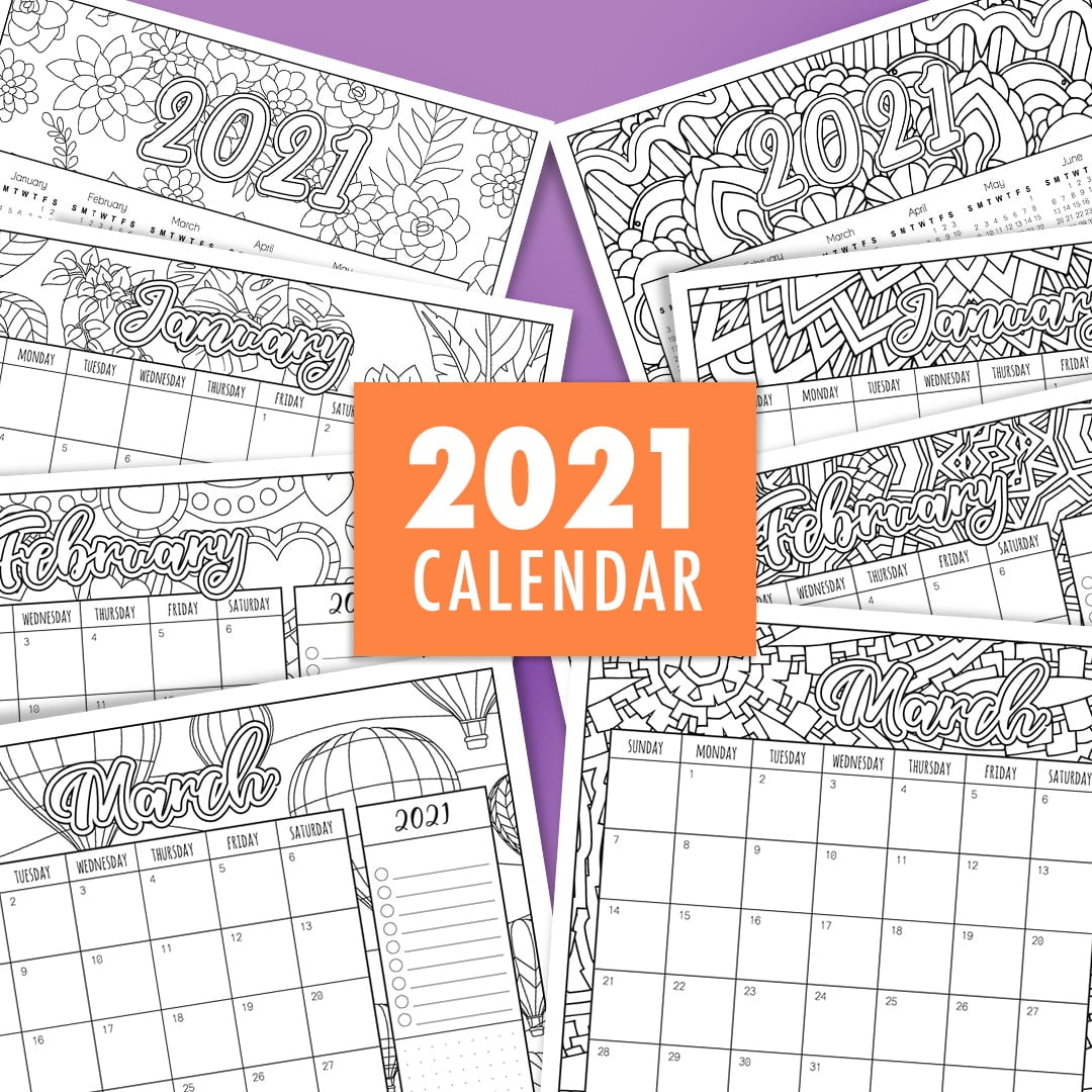 Printable Coloring Calendar 2021