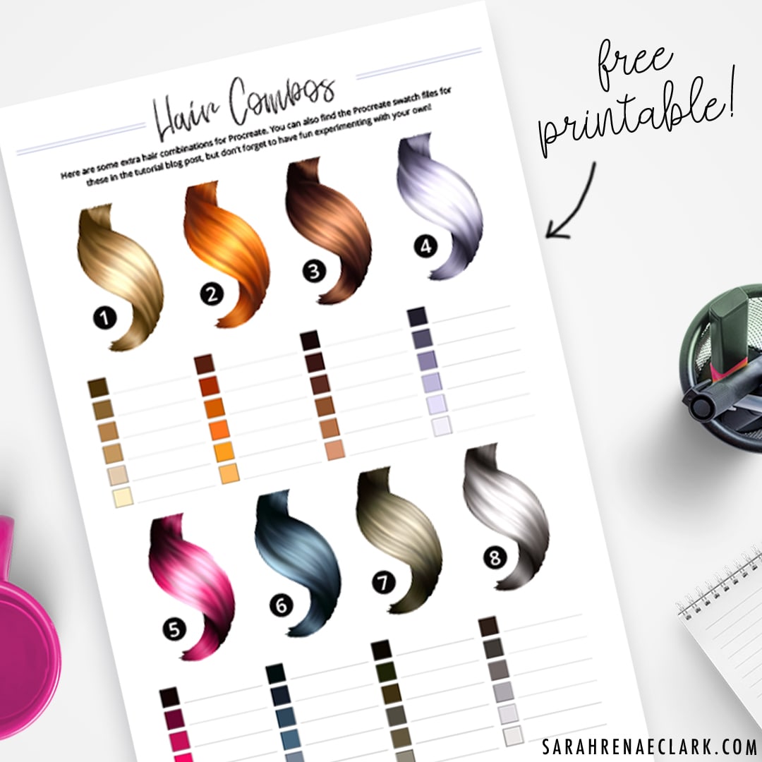 Free printable hair swatches copy Sarah Renae Clark Coloring Book