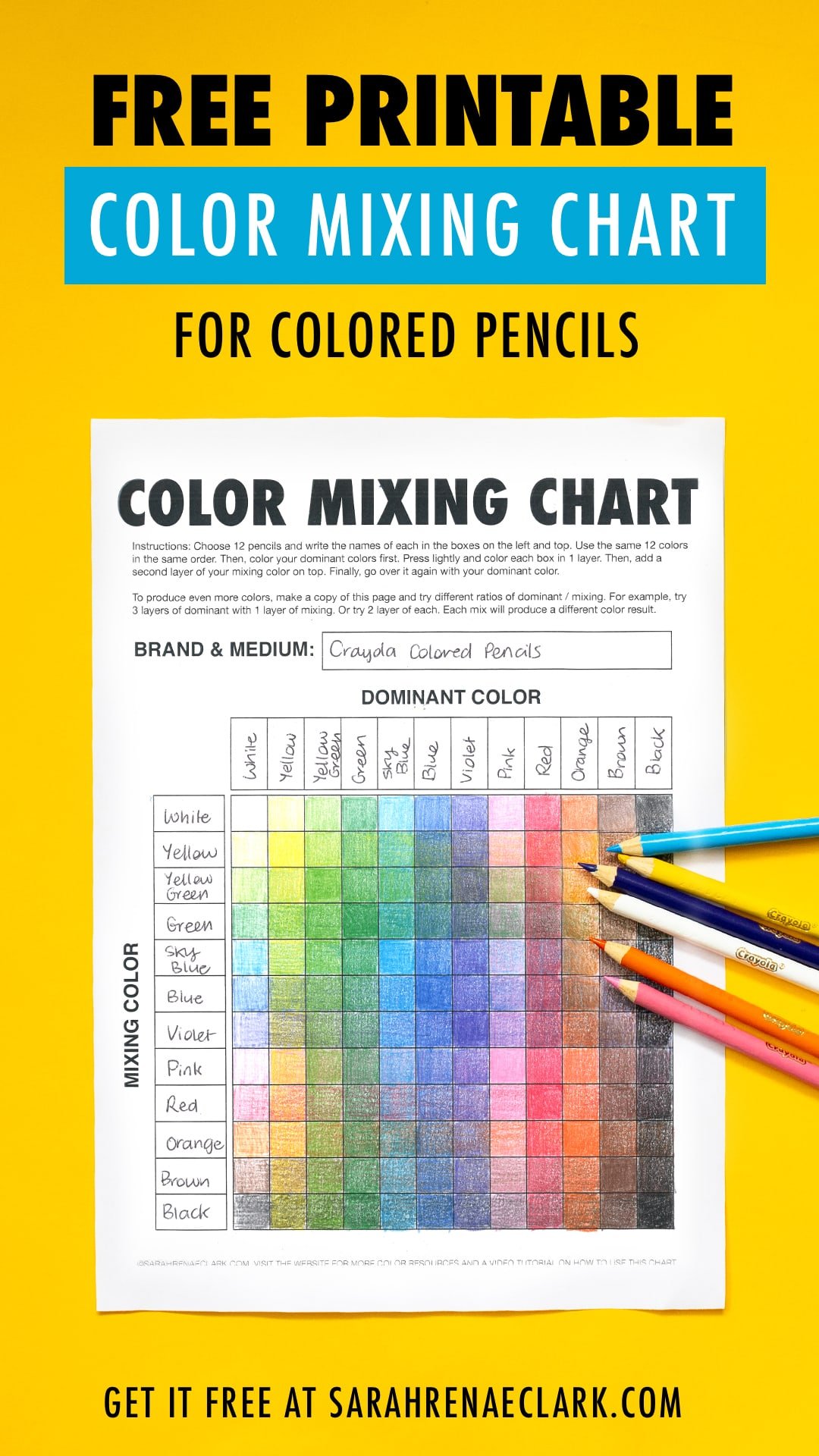 FREE color mixing chart 2 - Sarah Renae Clark - Coloring Book Artist