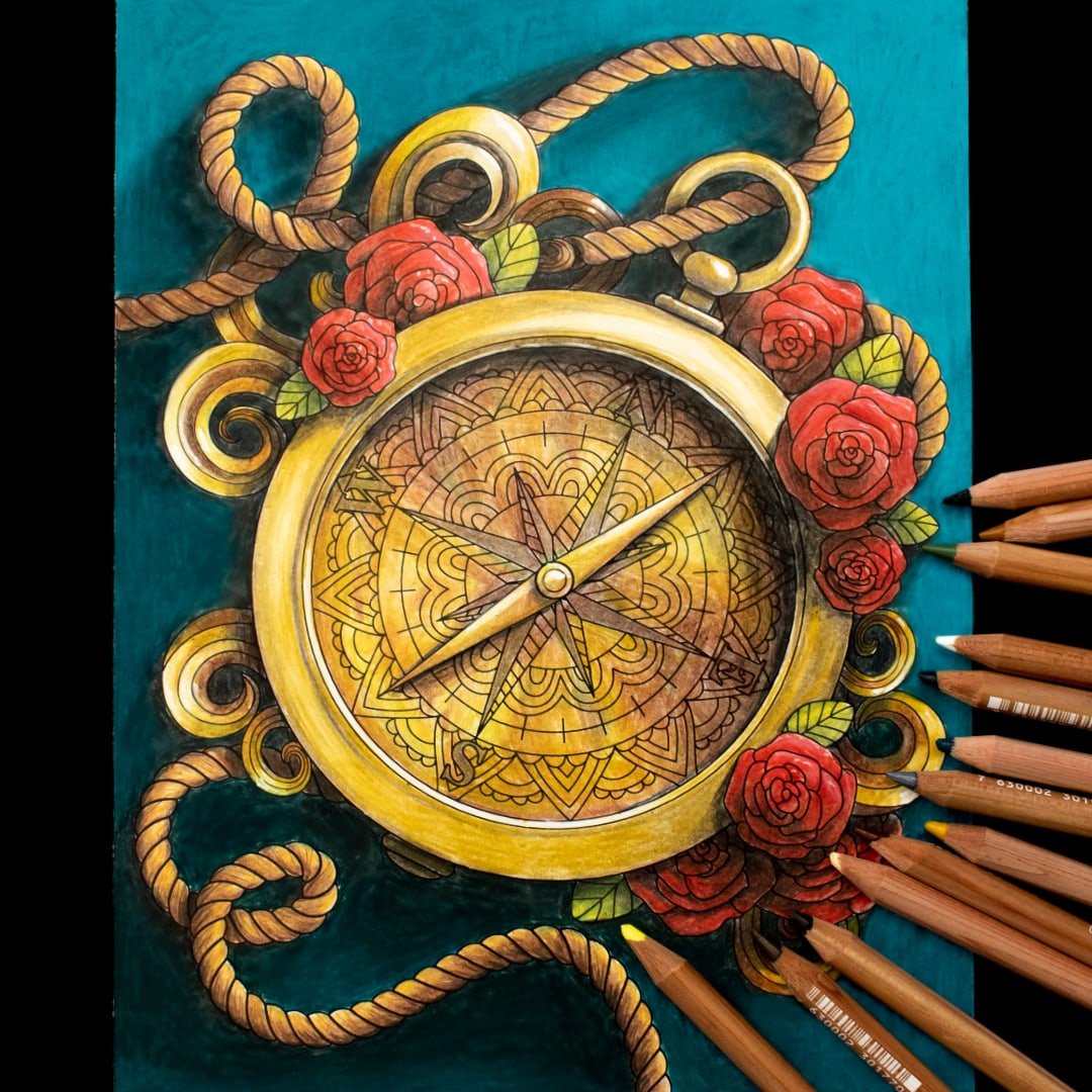 Compass coloring page - advanced shading tutorial by Sarah Renae Clark