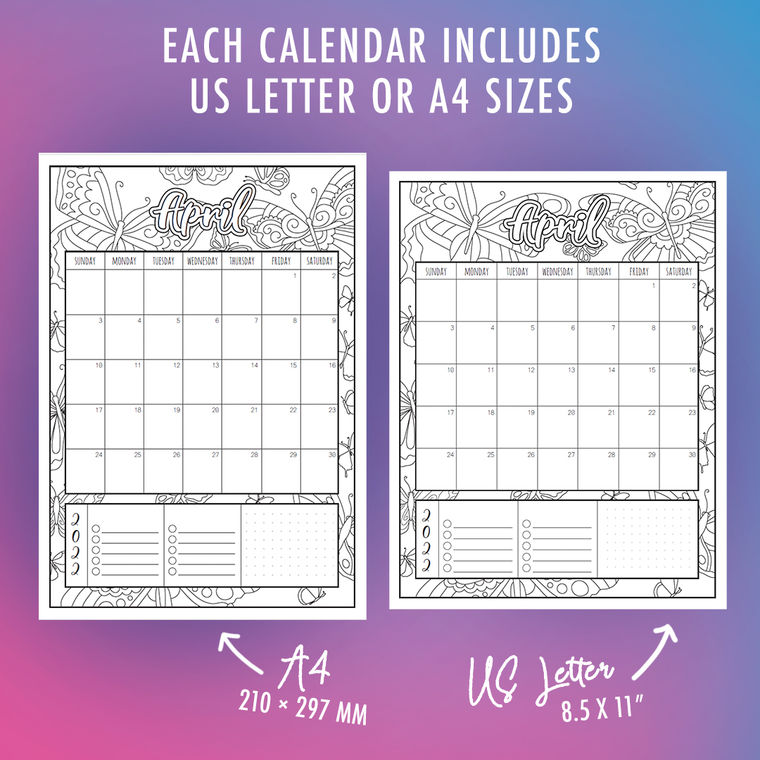 2022 Printable Coloring Planner by Sarah Renae Clark