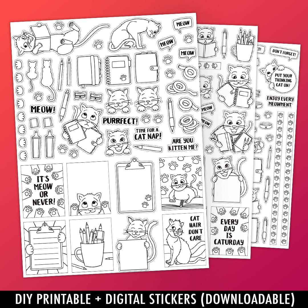 Planner Cat Printable Stickers - Sarah Renae Clark - Coloring Book