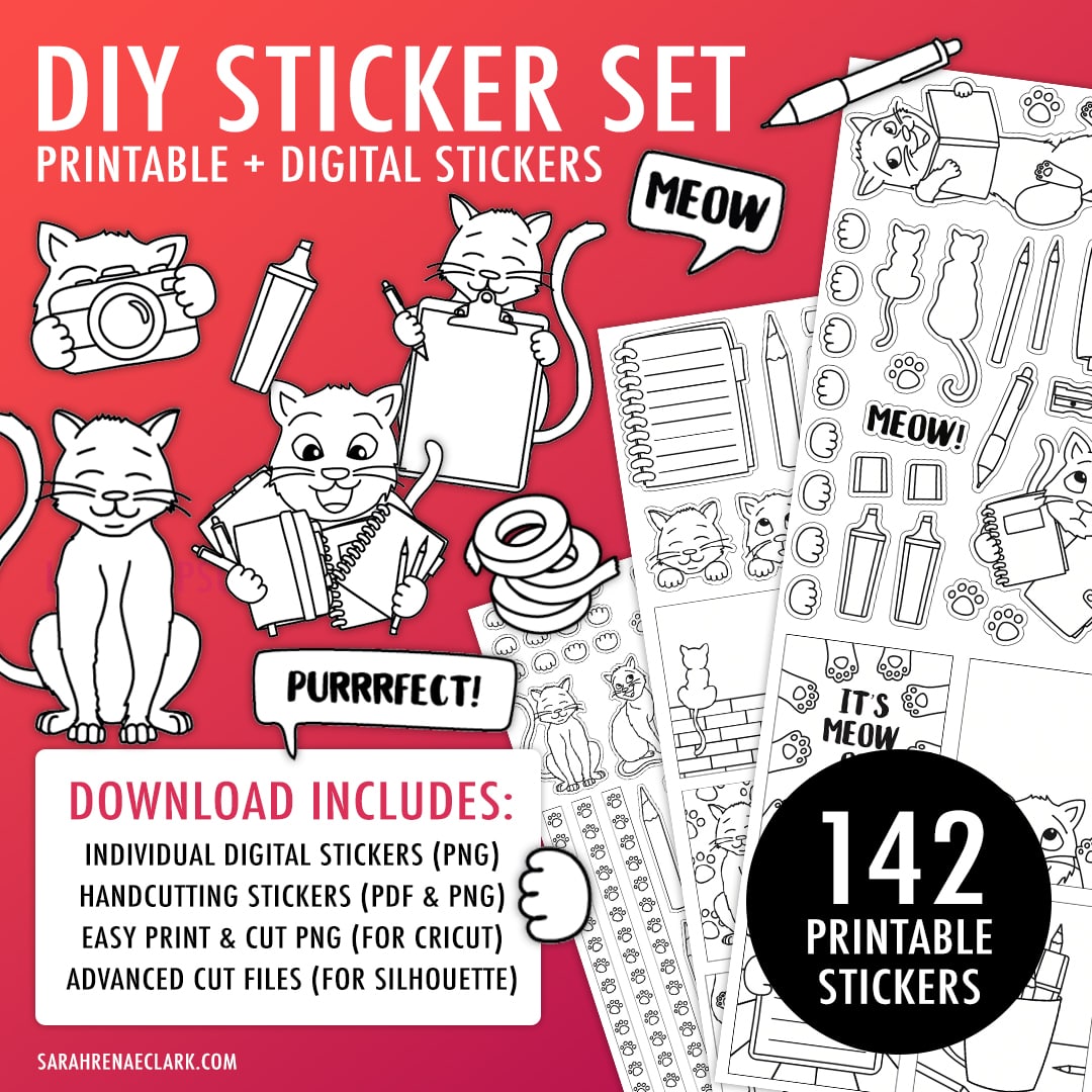 Planner Cat Printable Stickers - Sarah Renae Clark - Coloring Book Artist  and Designer