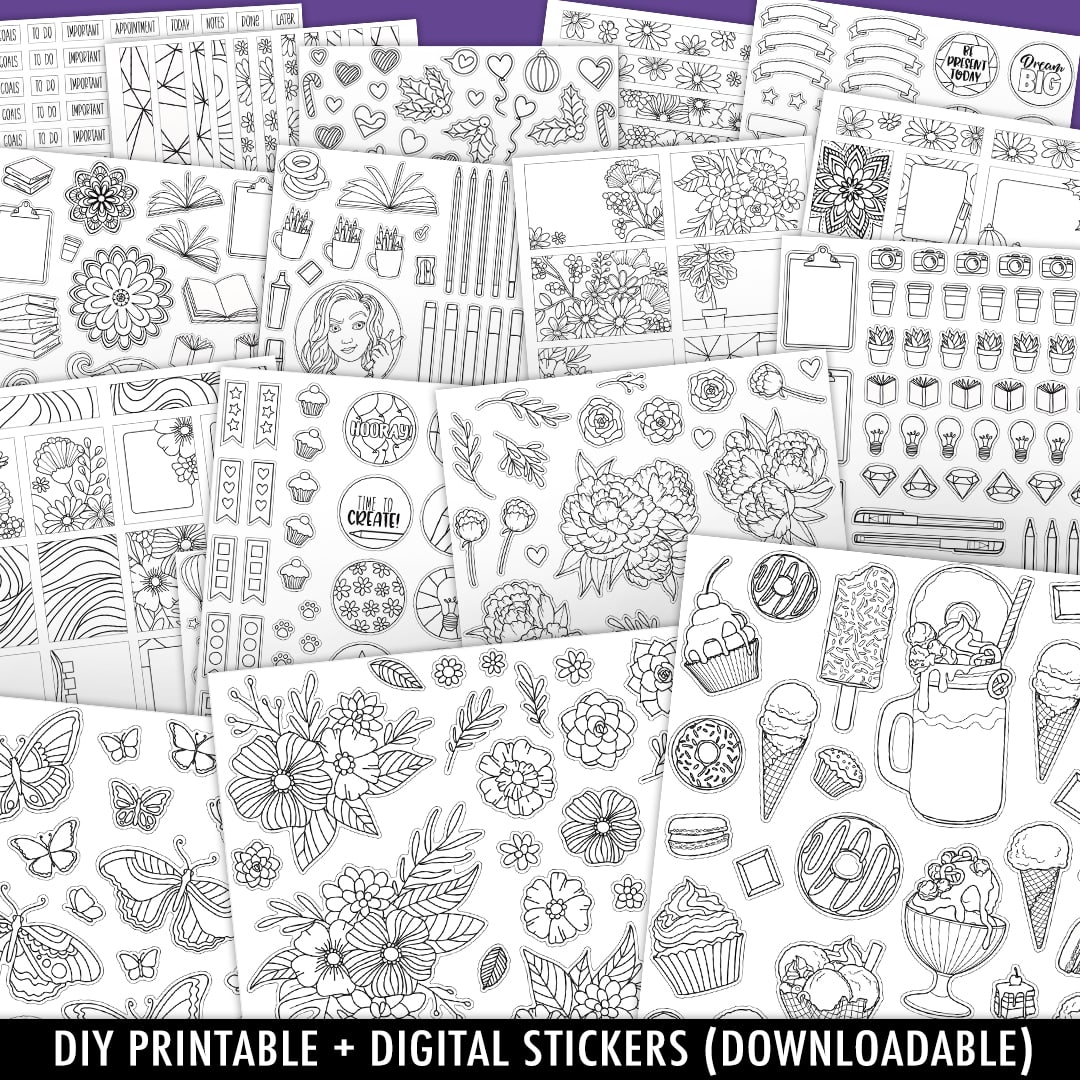 Flower Pack Sticker  Black stickers, Black and white stickers, Scrapbook  stickers printable