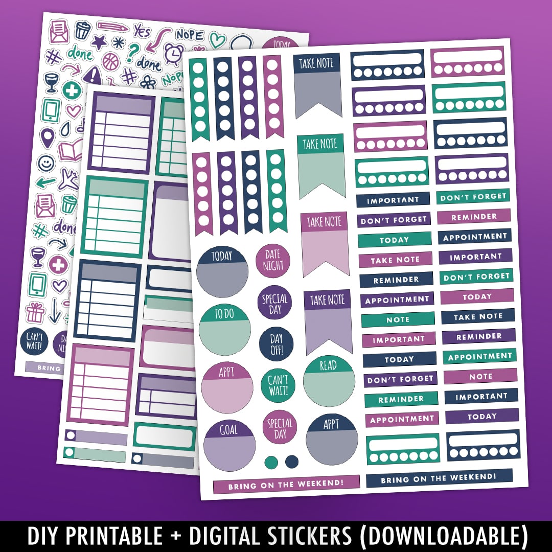 Stickers,flower Fun Purple , Flower Stickers, Printable Stickers, PNG  Stickers, Floral Stickers, Journal Stickers, Planner Stickers, Digital 