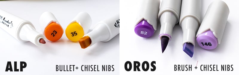 The ALP Markers Bs the Oros Markers, highlighting the difference in their nibs