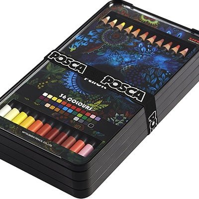 Uni Posca Colored Pencils in their box showing the box art