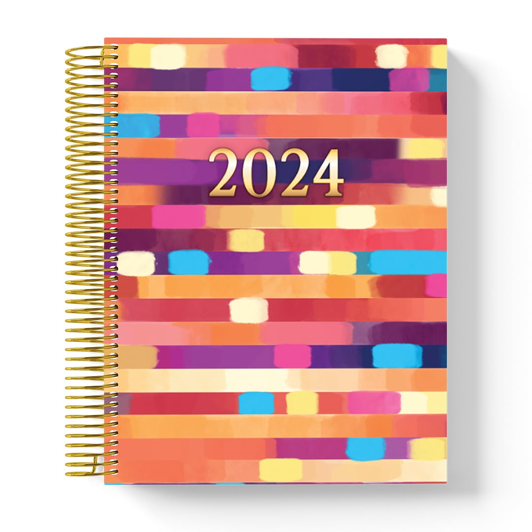2024 Coloring Planner with scratch-resistant hardcover, gold binding, premium-quality paper, ribbon bookmarks and more.