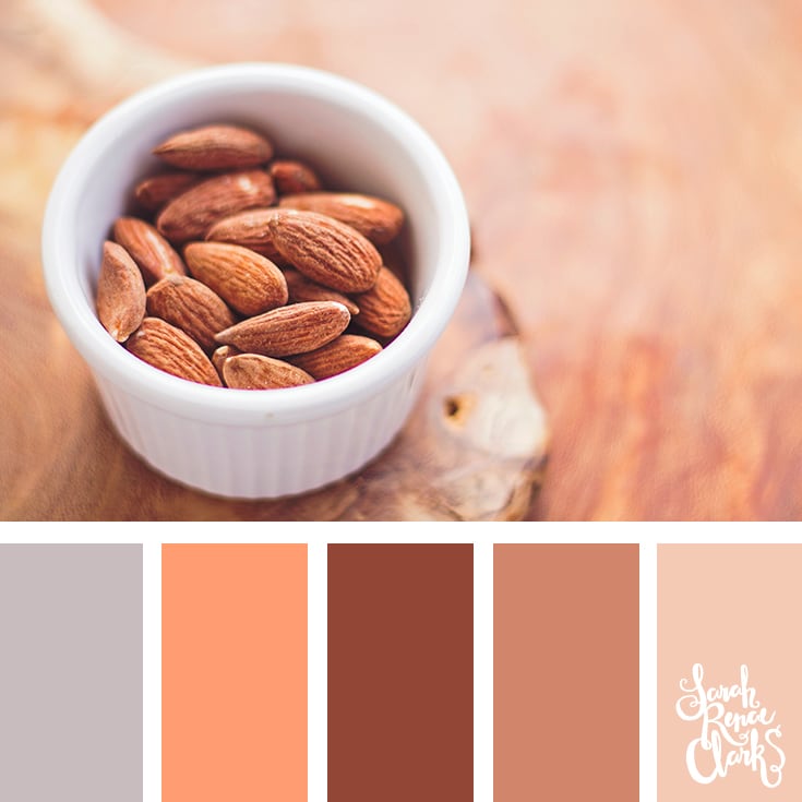 Color Palette 348 - a bowl of almond nuts on a wooden table