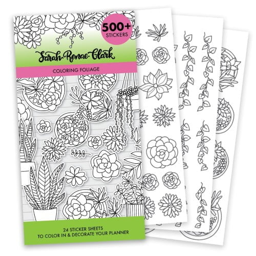 Coloring Sticker Book to color and decorate on your 2024 Coloring Planner. Comes with flowers, house plants, pots, vines and more.