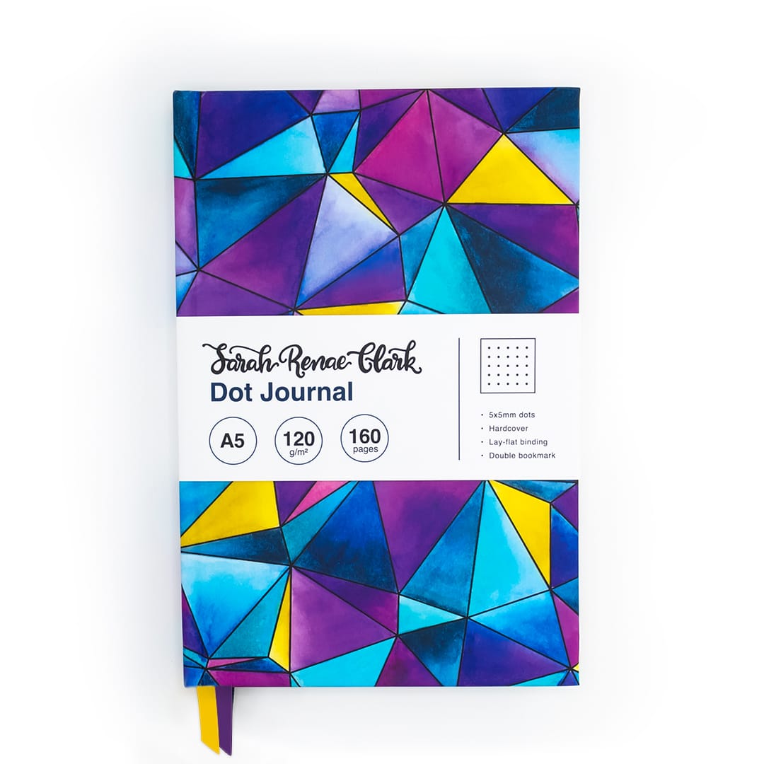 A5 Dotted Geometric themed Journal with a scratch-resistant hardcover, lay flat binding and double bookmark. It's has thick paper and comes with 160 pages.