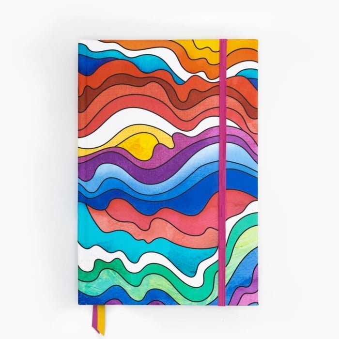 A5 Lined or Dotted Popsicle themed Journal with a scratch-resistant hardcover, lay flat binding and double bookmark. It's has thick paper and comes with 160 pages.