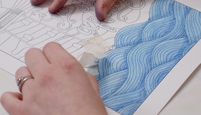 removing masking tape from coloring page