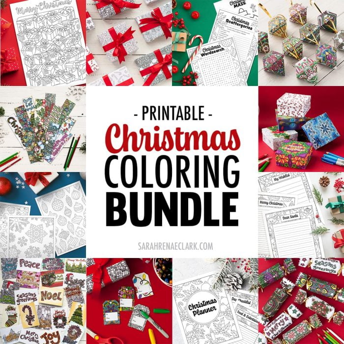 This Ultimate Christmas Coloring Bundle has all your printable Christmas needs including, gift tags, wrapping paper, crackers, gift boxes, ornaments and so much more.