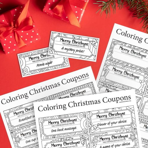 Printable Christmas Coupons cut out on red paper