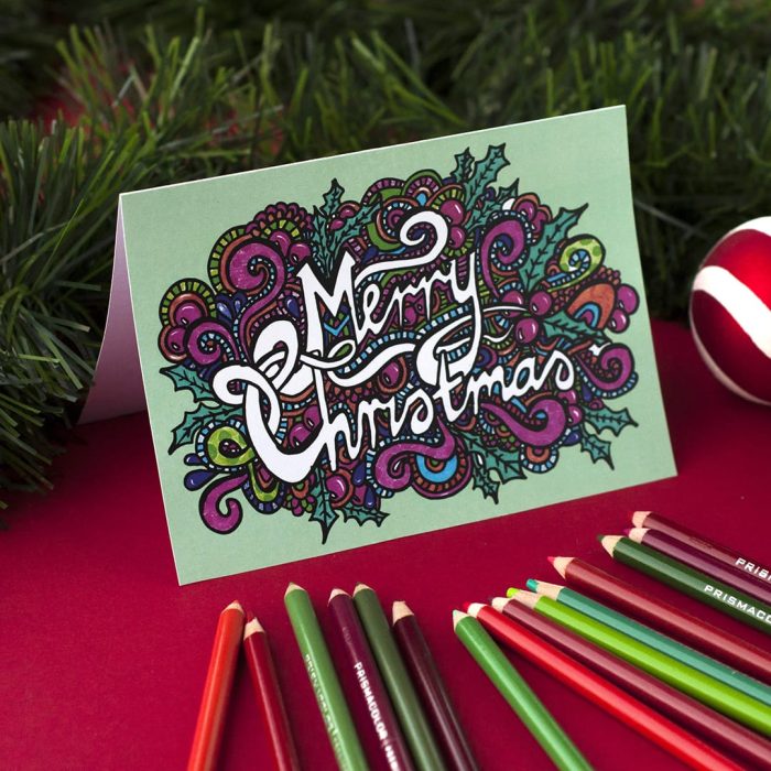 Colored in Merry Christmas Printable Coloring Christmas Card