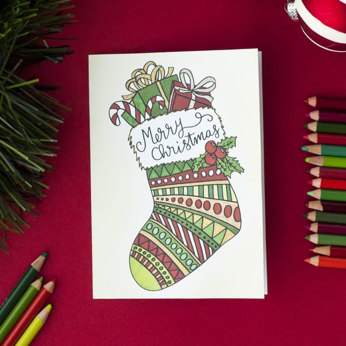 A Full Christmas Stocking colored printable Christmas Card