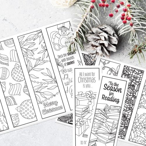 12 Christmas inspired coloring printable bookmarks