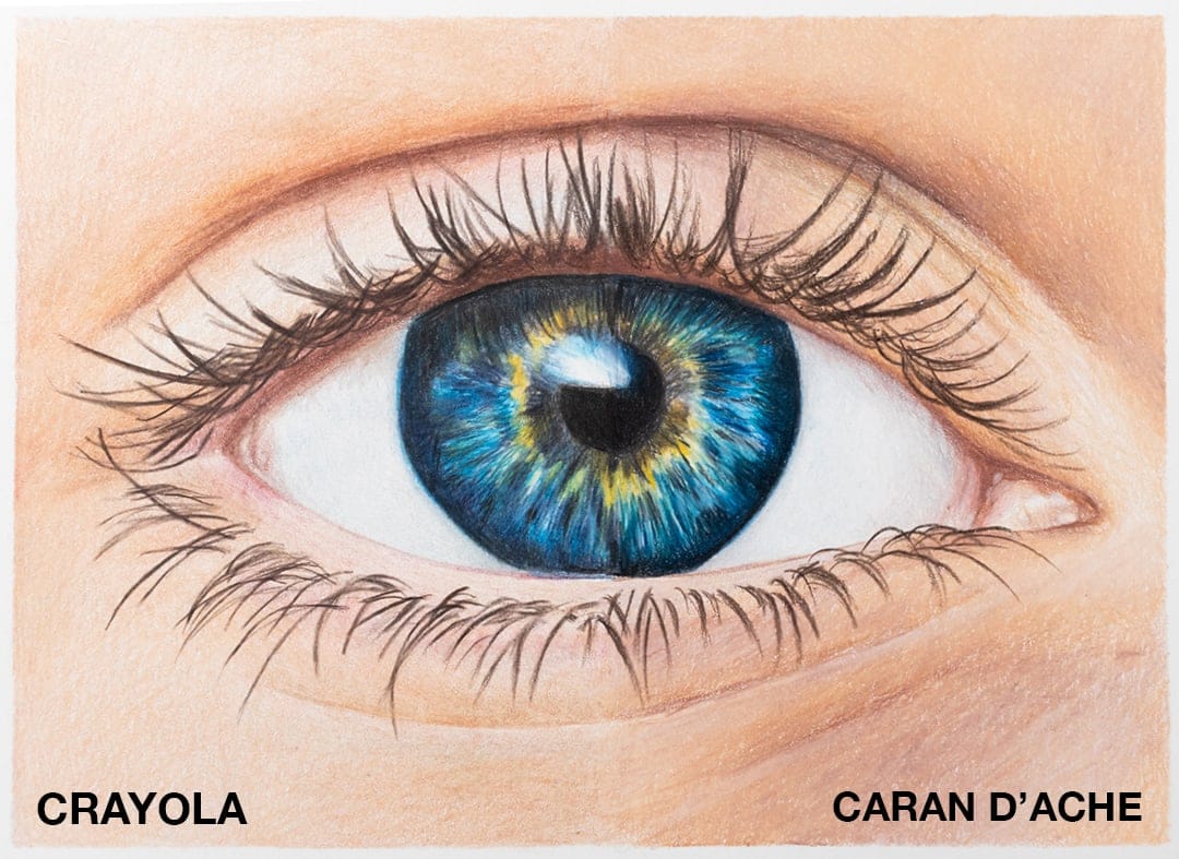 Crayola VS Caran d'Ache Luminance Colored Pencils - An blue eye drawing - half crayola, half Caran d'Ache.