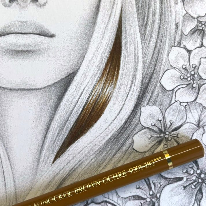 How to Color Hair - third step to coloring hair using Faber-castell Polychromos pencil (Brown Ochre) in the coloring page