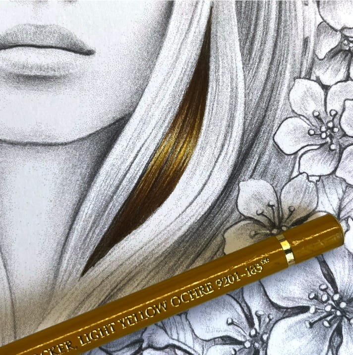 How to Color Hair - Forth step to coloring hair using Faber-castell Polychromos pencil (Light Yellow Ochre) in the coloring book