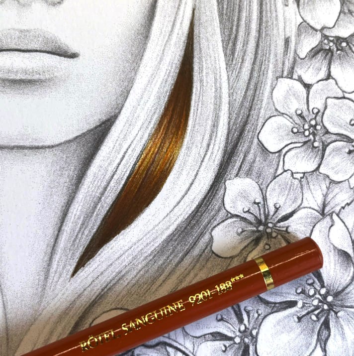 How to Color Hair - Fifth step to coloring hair using Faber-castell Polychromos pencil (Sanguine)
