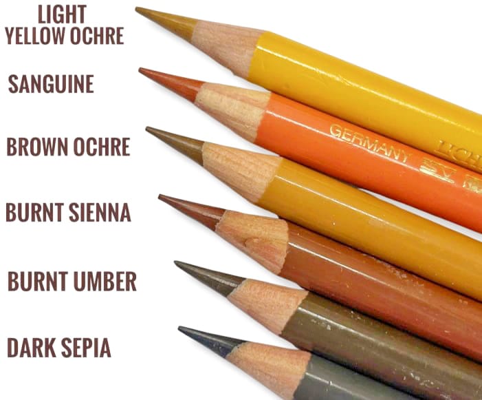the 6 faber-castell polychromos colored pencils used in this coloring hair tutorial