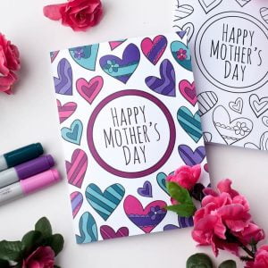 A free printable Mother's Day Card that can be downloaded and printed and colored using colored pencils or markers.