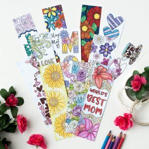 12 Coloring printable Mother's Day Bookmarks.