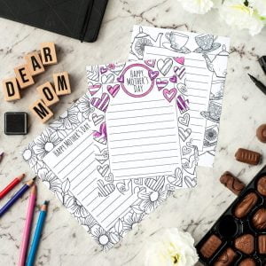 3 printable Mother's Day letterheads for you to color and write a meaningful message.