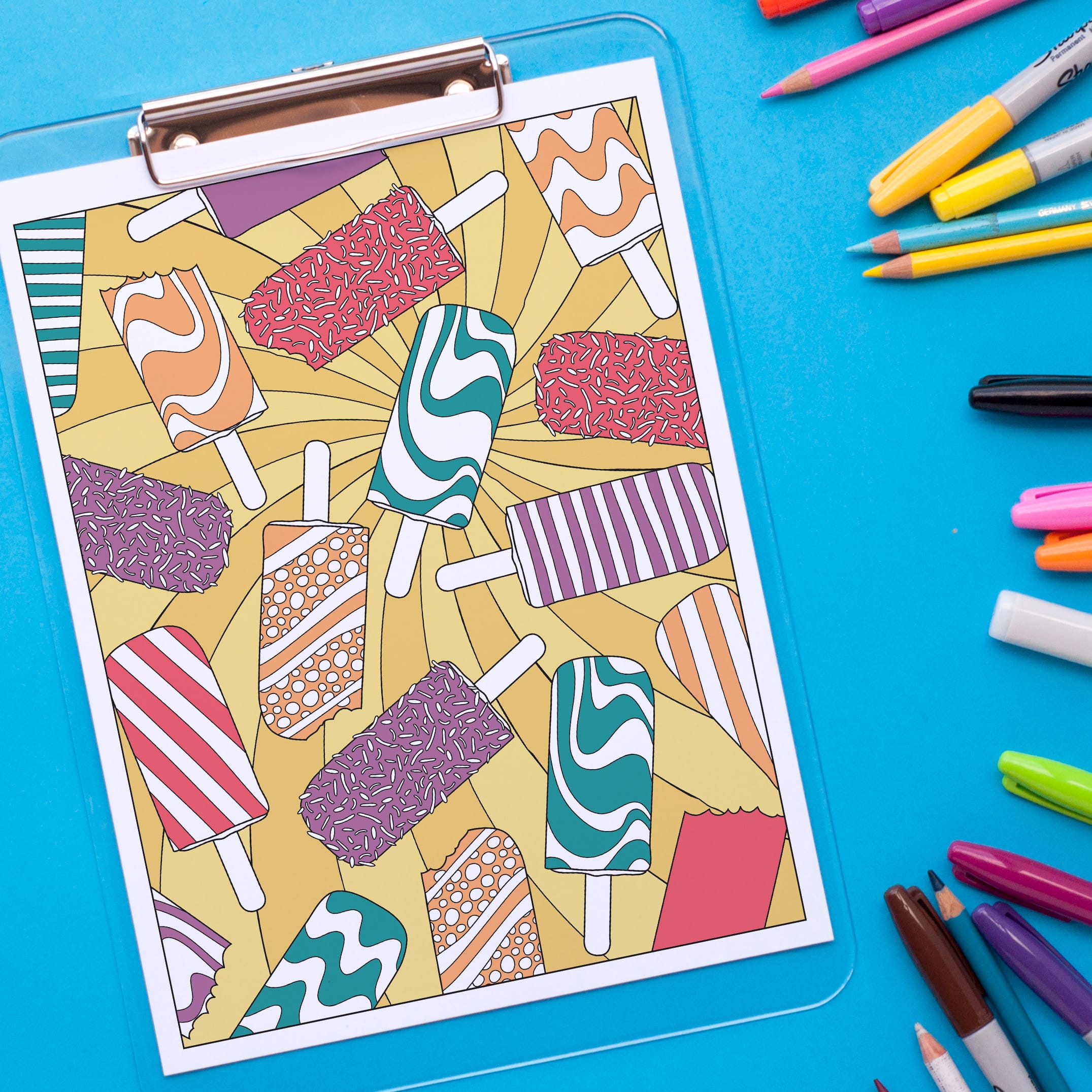 Free popsicle adult printable coloring page